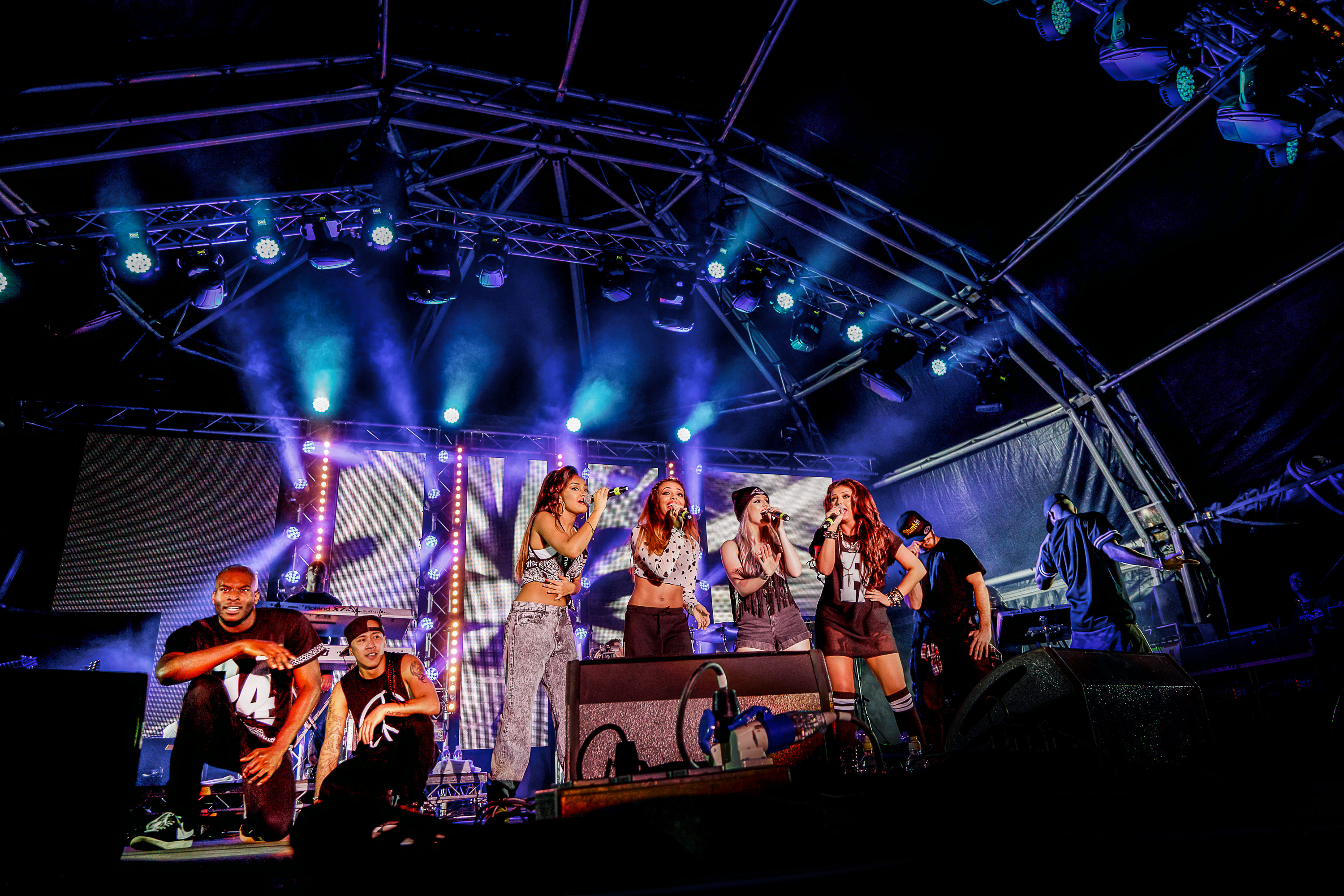 Little Mix performing on stage at Chilfest