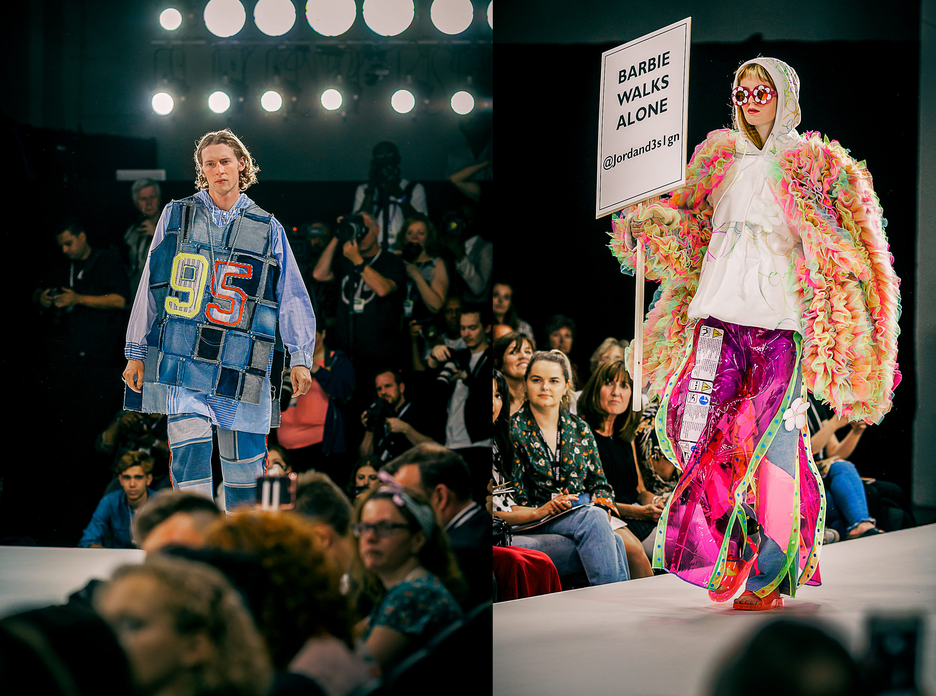 Fashion photography at catwalk show with photographers and crowd watching