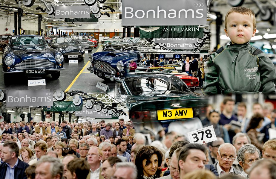 Classic car event composition with Aston Martins and event audience members
