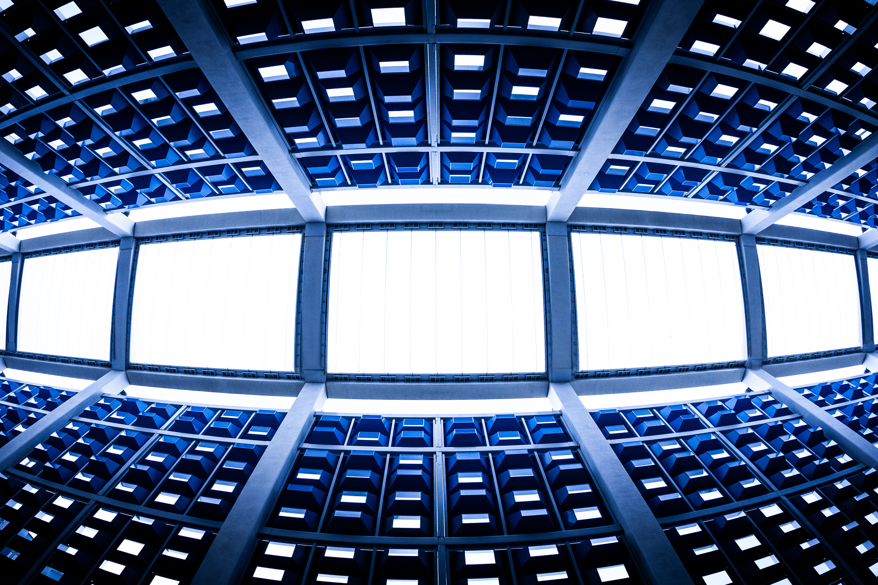 Milton Keynes architectural blue and white photograph