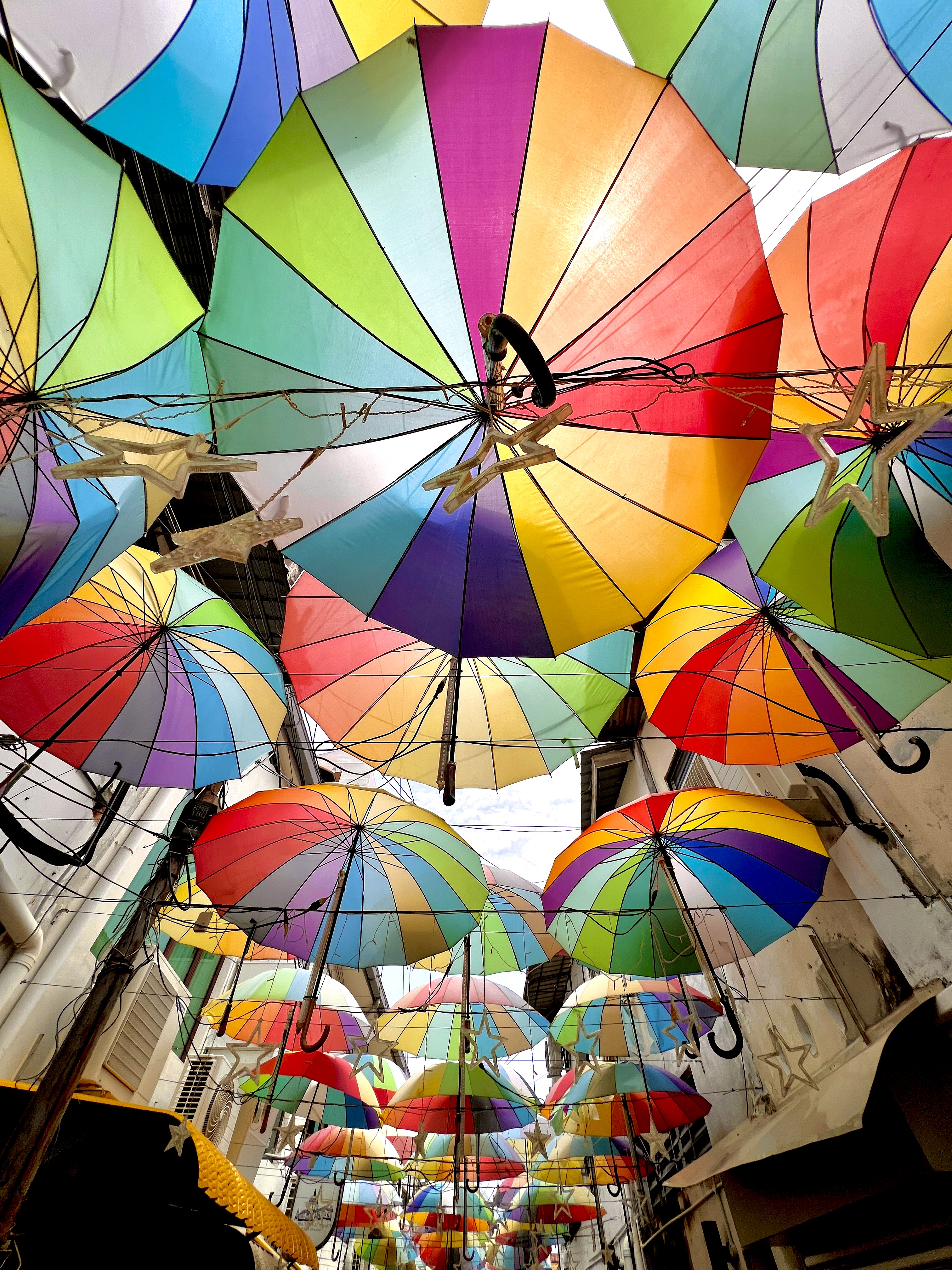 looking up at Vibrant Umbrellas