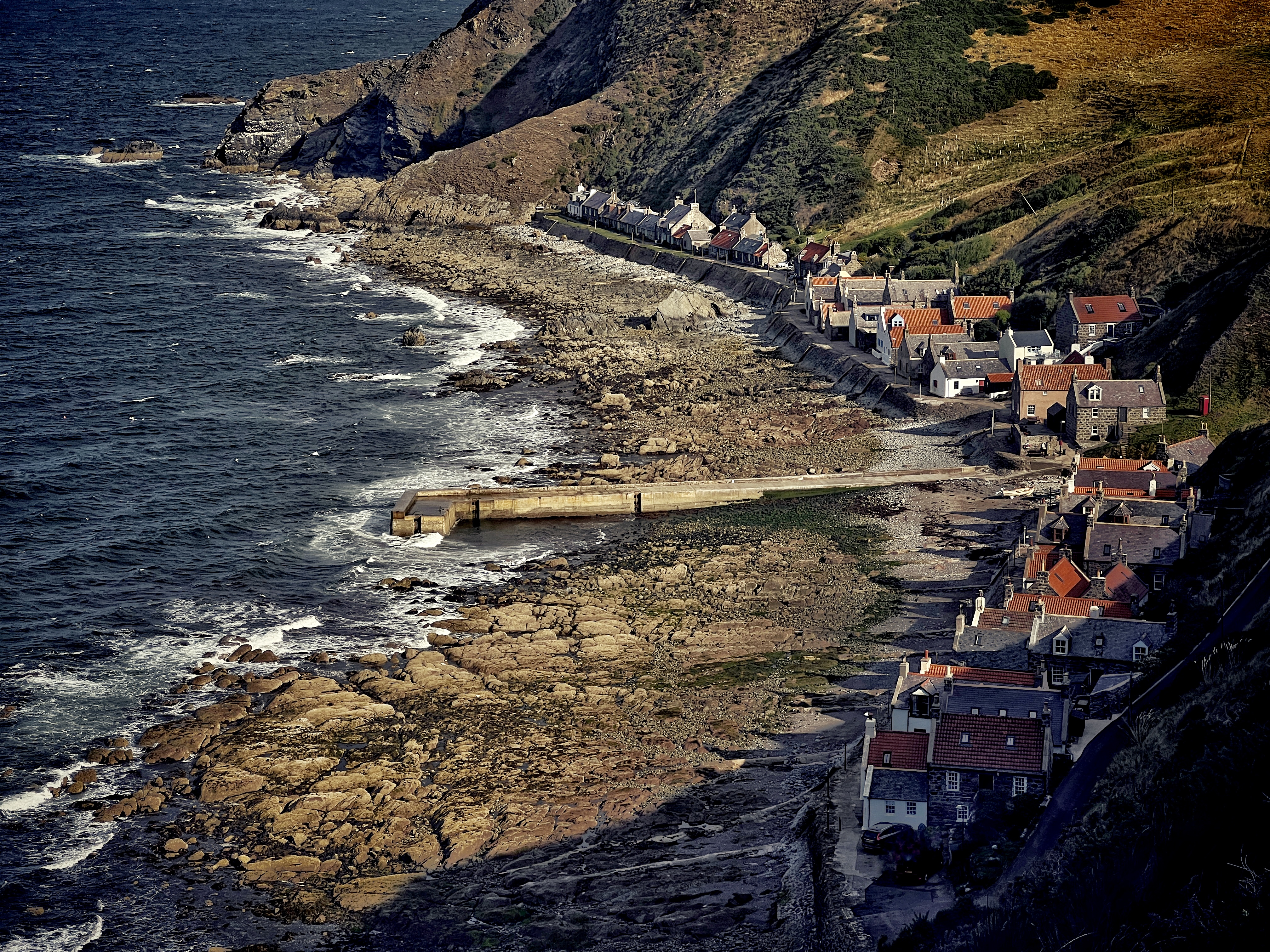 Looking down on Scotish Coast Village